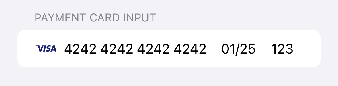 Screenshot of the iOS PaymentCardInput with Inline styling